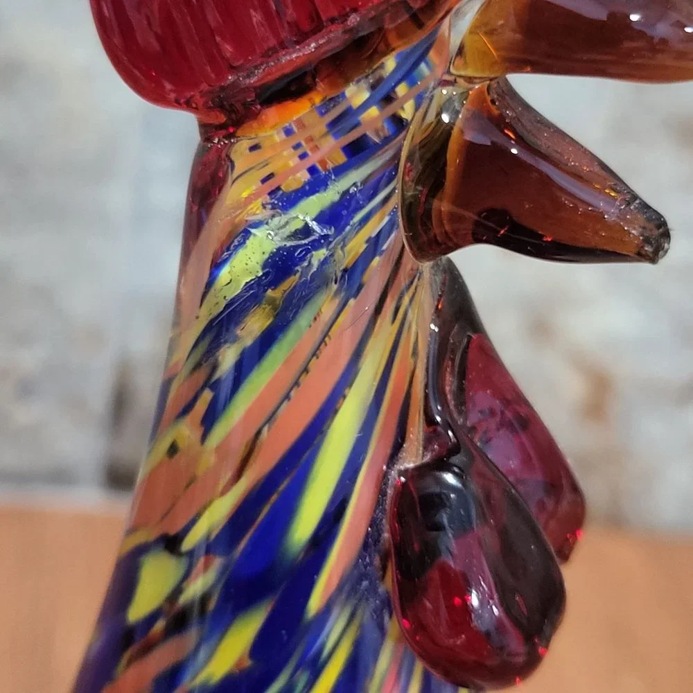 VTG Art Glass Rooster Multicolored Speckled Hand Blown Figurine